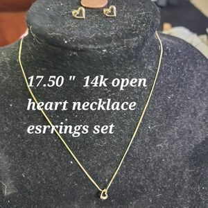 14k 17.50 " gold chain with floating Heart  with floating Heart Pierced